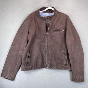 Fossil Jacket Mens XL Brown Genuine Leather Moto Biker Zip Pockets Lined Classic